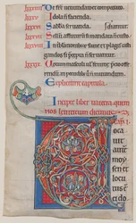 Illustrazione di manoscritto con iniziale V, da una Bibbia, ca. 1175-95