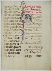 Foglio di manoscritto con iniziale A, da un Antifonario, italiano, XV secolo