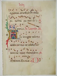Foglio di manoscritto con iniziale A, da un antifonario, italiano, XV secolo