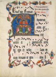 Foglio di manoscritto con iniziale A, da un antifonario, ca. 1425-50