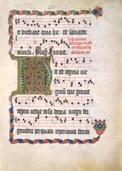 Foglio di manoscritto con iniziale H, da un Antifonario, secondo quarto del XV secolo