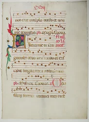 Foglio di manoscritto con iniziale L, da un antifonario, italiano, XV secolo