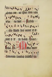 Foglio di manoscritto con iniziale M, da un antifonario, tedesco, secondo quarto del XV secolo