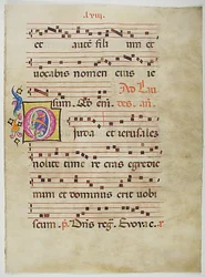 Foglio di manoscritto con iniziale O, da un antifonario, Italia, XV secolo