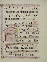 Foglio di manoscritto con iniziale R, da un antifonario, tedesco, secondo quarto del XV secolo