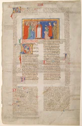 Foglio di manoscritto con scena di matrimonio, dai Decretali di Gregorio IX, italiano