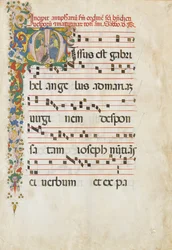 Foglio di manoscritto con San Giovanni Evangelista e San Giovanni Battista in un..., seconda metà del XV secolo