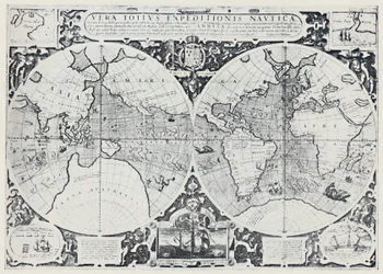Mappa che mostra il viaggio di circumnavigazione di Drake 1577-1580, 1923