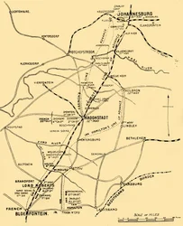 Mappa che Mostra le Linee di Avanzamento da Bloemfontein a Pretoria