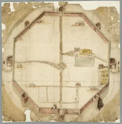 Mappa del 1530 che mostra le mura pianificate ma mai realizzate dell