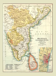 Mappa di Madras, Hyderabad, Mysore, Coorg e Ceylon, 1902
