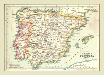 Mappa di Spagna e Portogallo, 1902