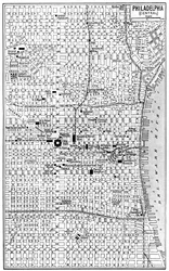 Mappa del centro di Filadelfia, Pennsylvania, USA, c1930