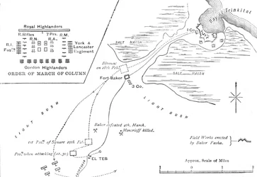 Mappa della marcia verso El Teb, 28-29 febbraio 1884