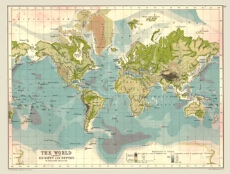 Mappa del mondo che mostra altitudini e profondità, 1902
