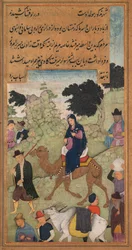 Maria e Giuseppe viaggiano verso Betlemme, da un Mirat al-quds di Padre Jerome Xavier..., 1602-1604