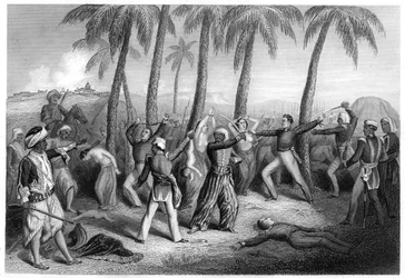 Massacro di ufficiali inglesi e delle loro mogli a Jhansi, 1857, c1860