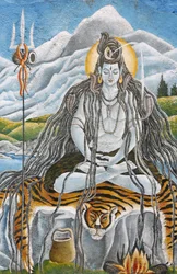 Shiva in meditazione con serpenti naja a Pashupatinah, Kathmandu, Nepal