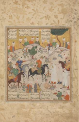 Incontro di Bahram Gur con una Principessa, Folio da un Shahnama Libro dei Re, metà del XVI secolo