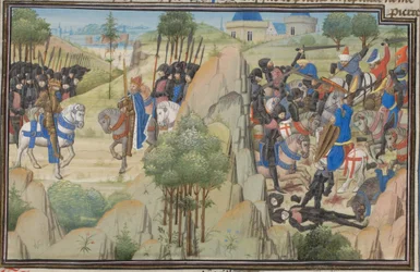 Incontro tra Corrado III di Germania e Luigi VII di Francia. Miniatura dalla Historia di Guglielmo di Tiro, anni 1460
