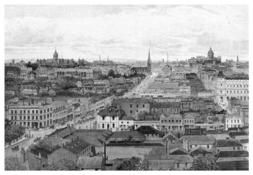 Melbourne guardando a est, Victoria, Australia, 1886