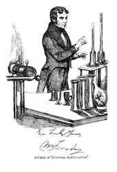 Michael Faraday che tiene una lezione alla Royal Institution, Londra, c1835