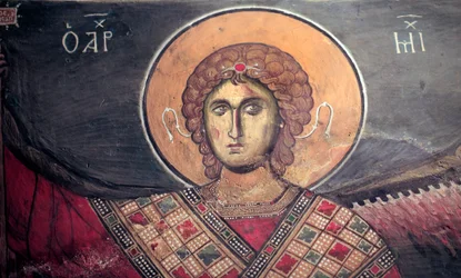Arcangelo Michele affresco bizantino dalla Chiesa di Panagia tou Arakos XII secolo Cipro Chiese dipinte sito UNESCO Troodos, Cipro