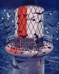 Uccelli migratori visitano il faro
