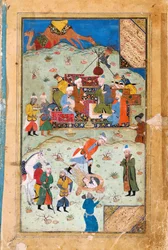 Miniatura dalla leggenda di Yusuf e Zalikha di Giuseppe e la moglie di Potifar di Jami