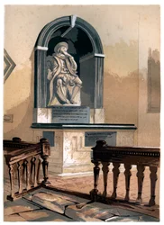 Monumento a Francis Bacon, nella chiesa di San Michele vicino a St Albans, Hertfordshire, c1850