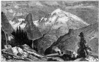 Monte Shasta, picco settentrionale della Sierra Nevada, California, USA, c1870