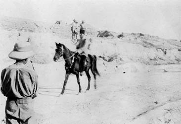 Ufficiale turco a cavallo che lascia Mosul, Mesopotamia, Prima Guerra Mondiale, 1918