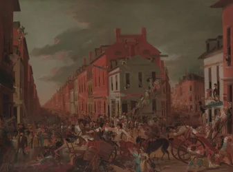 Giorno del trasloco nella vecchia New York, ca. 1827