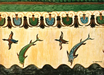 Fregio murale nella Tomba delle Leonesse, Tarquinia, Italia, 1928