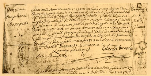Certificato di nascita di Napoleone, 19 luglio 1782, 1921.