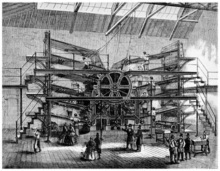 Stampa di giornali su una macchina semi-rotativa a dieci piedi, 1860