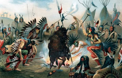 Oleografia di una danza di guerra Sioux, c1890