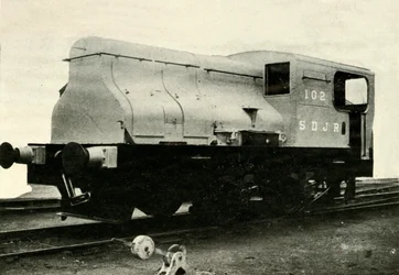 Uno dei due motori di manovra Sentinel che manovrano i binari della miniera a Radstock, c1930