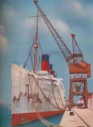 Uno dei transatlantici più popolari, il Mauretania a Southampton, 1937