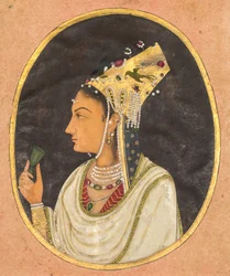 Ritratto ovale di una donna con cappello Chaghtai, c. 1740-50