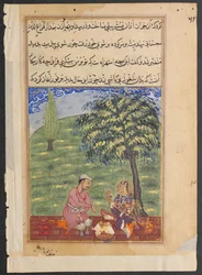 Pagina da Racconti di un pappagallo Tuti-nama: Ottava notte: La moglie infedele che spiega..., c. 1560
