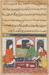 Pagina da Tales of a Parrot Tuti-nama: Quarantesima notte: Shahr-Arai e suo marito..., c. 1560