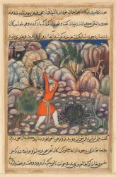 Pagina da Racconti di un pappagallo Tuti-nama: Quarantasettesima notte: Il quarto uomo scava..., c. 1560