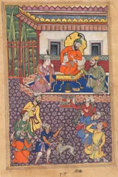 Pagina da Racconti di un pappagallo Tuti-nama: Quarantaseiesima notte: La corte del Raja di Ujjain, c. 1560