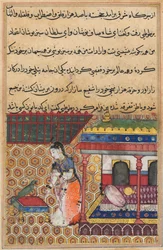 Pagina da Tales of a Parrot Tuti-nama: Trentasettesima notte: Il pappagallo si rivolge a Khujasta, c1560
