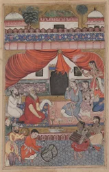 Pagina da Racconti di un pappagallo Tuti-nama: Trentaquattresima notte: Preparativi per il matrimonio, c. 156