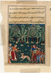 Pagina da Racconti di un pappagallo Tuti-nama: Dodicesima notte: La figlia del mercante..., c. 1560