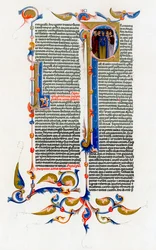 Pagina di testo con lettera iniziale illuminata