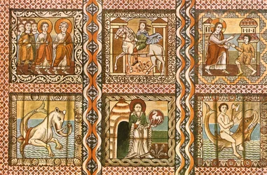 Soffitto in legno dipinto nella Chiesa di San Martino, Zillis, Svizzera, 1928