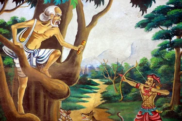 Dipinto che raffigura la storia della vita di Shakyamuni Buddha. Wat Naxai. Vientiane. Laos